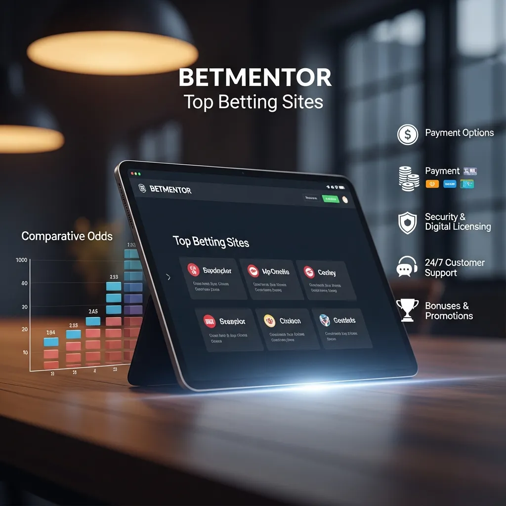Comparison-style infographic of BetMentor top betting sites focusing on safety, odds, and user experience