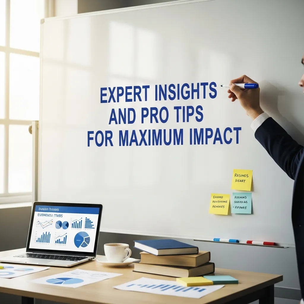 Infographic illustrating expert insights and pro tips for maximum impact, featuring strategic planning, performance analytics, growth charts, optimization techniques, expert advice icons, goal setting, and measurable business success visuals.